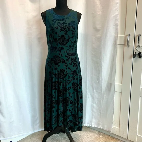 Vince Camuto Burnout Green Navy Velvet Highlow Dress sleeveless cocktail party - Picture 4 of 14